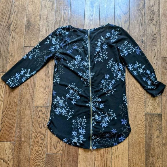 Women's Black Dynamite 3/4 Sleeve Floral Top With Back Zipper - US/UK XS - Picture 4 of 4